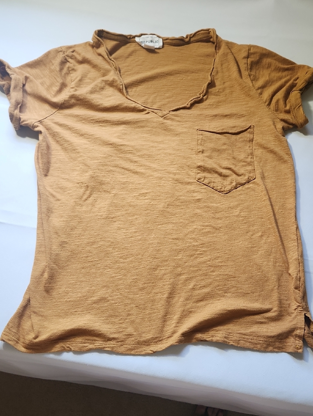 For The Republic Mustard V-Neck Pocket Tee